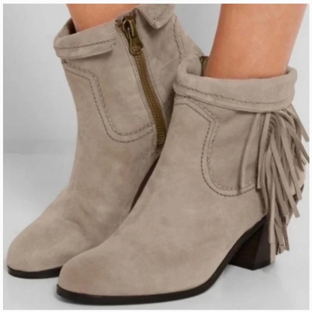 🌷SAM EDELMAN  “Louie” Suede Fringed Booties Sz 8.5 NWT
